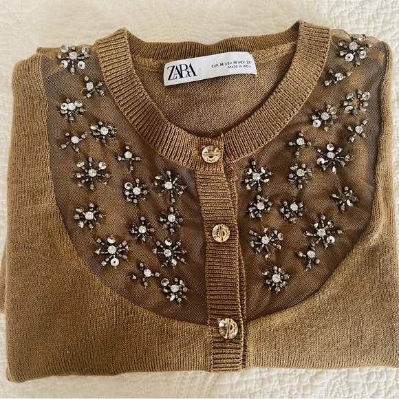 Zara Jeweled Chest Brown Cardigan - Picture 4 of 4